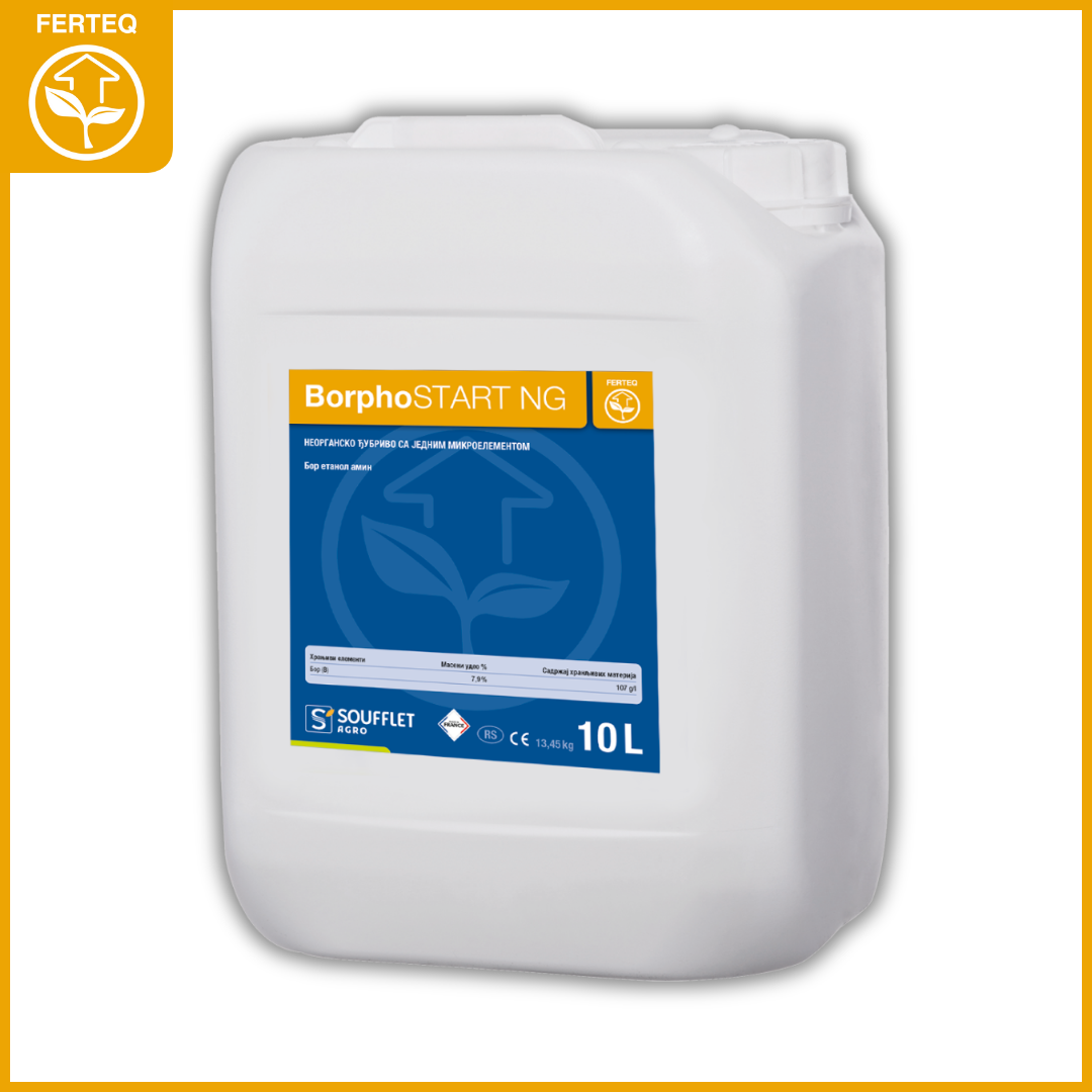 BorphoSTART NG je preparat sa uravnoteženim odnosom bora i fosfora. Ova jedinstvena kombinacija dva elementa neophodna za deobu ćelija pojačana su sa tehnološkim dodacima biljnog p. | hibridi, pesticidi, fungicidi, herbicidi, adjuvanti, lepkovi, hemija, sredstva za zaštitu bilja, povoljna hemija, poljoprivredna apoteka, kukuruz, pšenica, suncokret, soja, repica, uljana repica, nabavka hemije, poljoprivreda, alteox, galenika, fuzarijum, rđa, pepelnica, sirak, širokolisni korovi, motika, prskalica, špricanje,