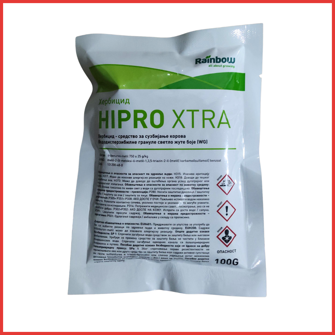 HIPRO XTRA za žita! Hipro XTRA je herbicid  na bazi aktivne materije tribenuron-metil namenjen za suzbijanje širokolisnih korova u usevu pšenice. Količina primene je 15–20 g/ha uz . | hibridi, pesticidi, fungicidi, herbicidi, adjuvanti, lepkovi, hemija, sredstva za zaštitu bilja, povoljna hemija, poljoprivredna apoteka, kukuruz, pšenica, suncokret, soja, repica, uljana repica, nabavka hemije, poljoprivreda, alteox, galenika, fuzarijum, rđa, pepelnica, sirak, širokolisni korovi, motika, prskalica, špricanje,