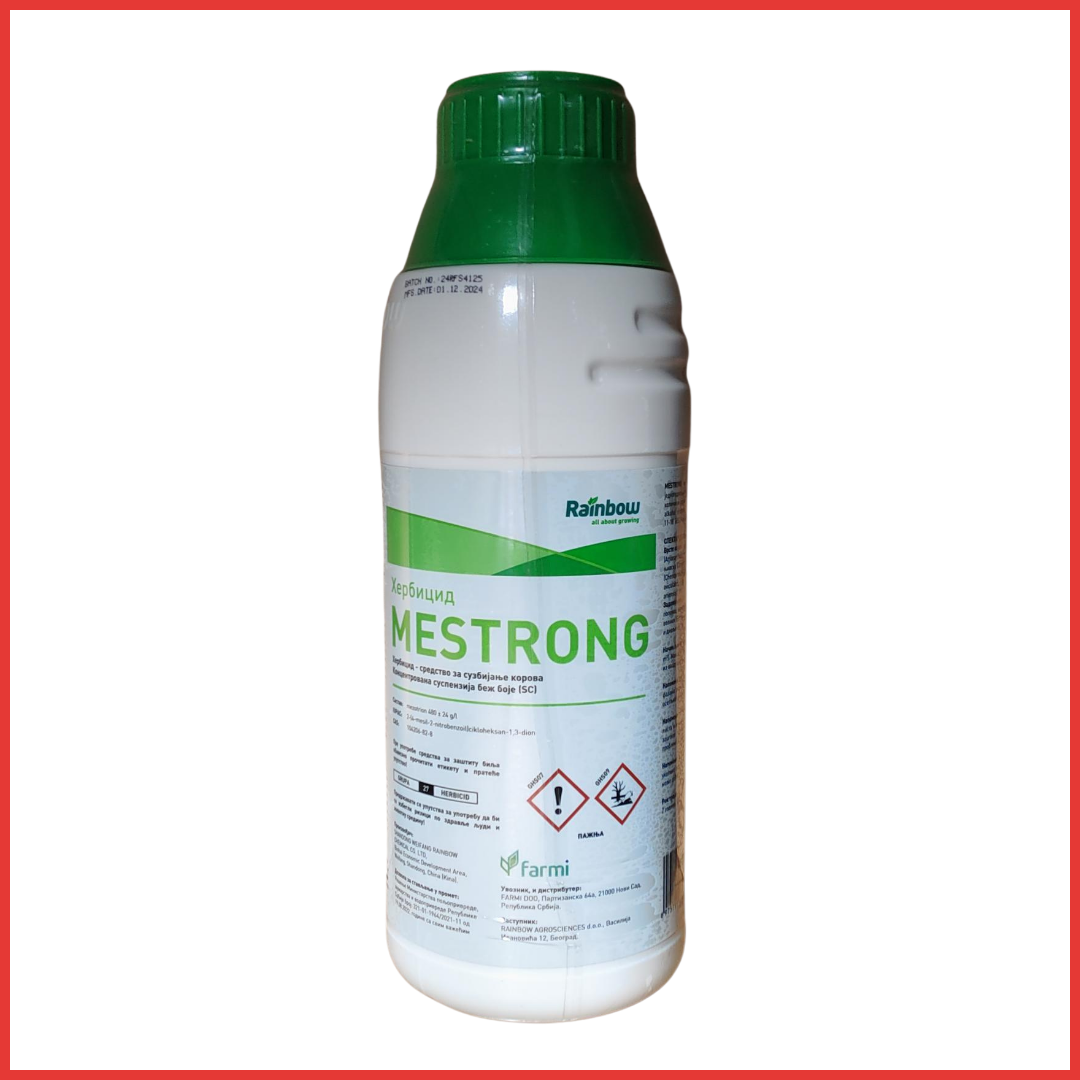 MESTRONG - jak protiv korova. Mestrong je herbicid namenjen suzbijanju širokolisnih korova posle setve, a pre nicanja i u ranom postu. Kukuruz 0,25 l/ha (BBCH 12-18 od 2 do 8 listo. | hibridi, pesticidi, fungicidi, herbicidi, adjuvanti, lepkovi, hemija, sredstva za zaštitu bilja, povoljna hemija, poljoprivredna apoteka, kukuruz, pšenica, suncokret, soja, repica, uljana repica, nabavka hemije, poljoprivreda, alteox, galenika, fuzarijum, rđa, pepelnica, sirak, širokolisni korovi, motika, prskalica, špricanje,
