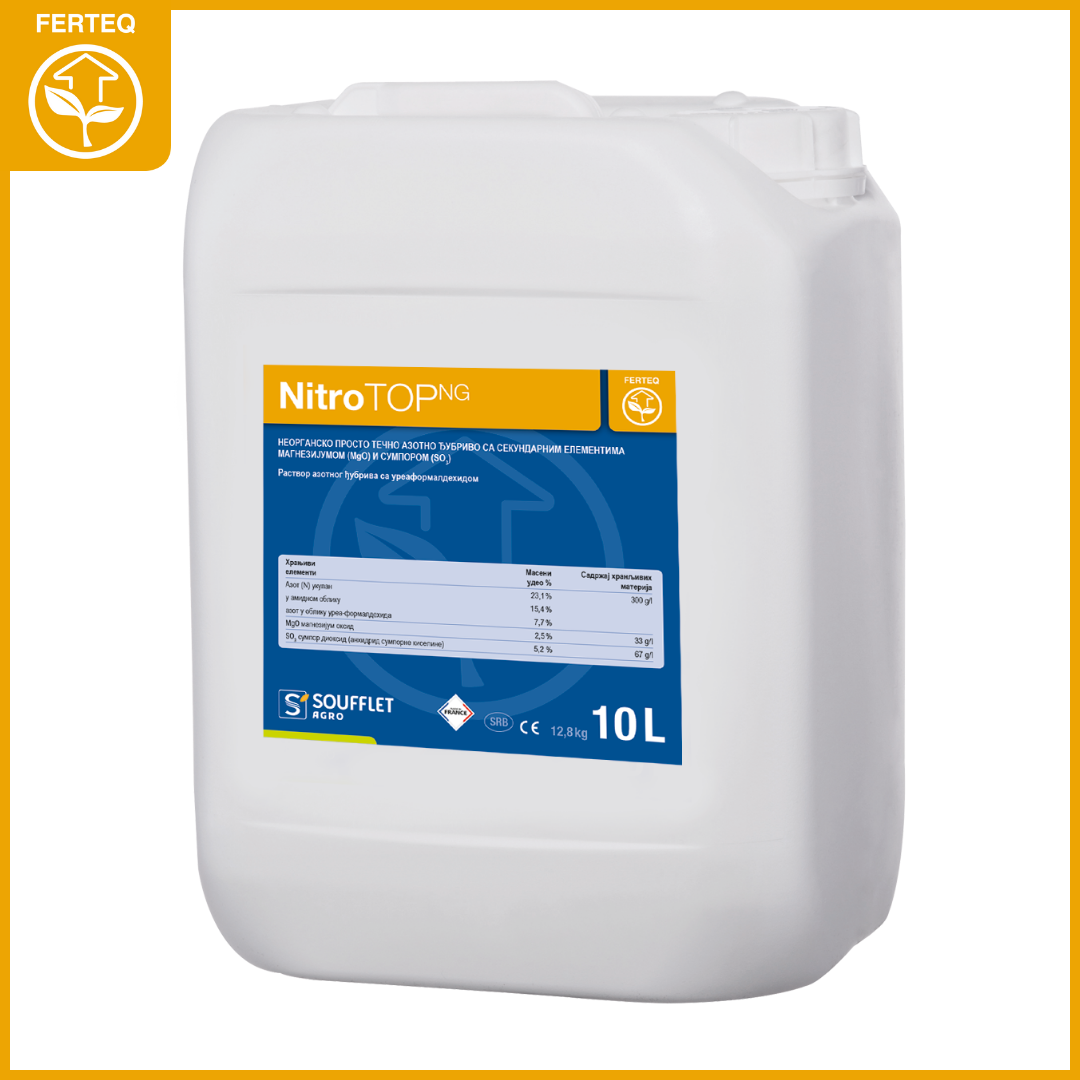 NITROTOP NG - Top prihrana! Nitrotop NG je azotno tečno folijarno đubrivo sa postepenom usvojivošću za bolji kvalitet i veći prinos.  U jednoj primeni obezbeđujemo odličnu kombinac. | hibridi, pesticidi, fungicidi, herbicidi, adjuvanti, lepkovi, hemija, sredstva za zaštitu bilja, povoljna hemija, poljoprivredna apoteka, kukuruz, pšenica, suncokret, soja, repica, uljana repica, nabavka hemije, poljoprivreda, alteox, galenika, fuzarijum, rđa, pepelnica, sirak, širokolisni korovi, motika, prskalica, špricanje,