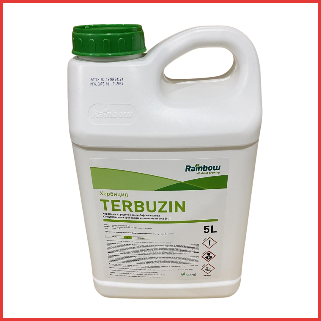 Terbuzin je herbicid koji ima široko delovanje protiv širokolisnih korova u tretmanima pre nicanja ili posle nicanja do 8 lista kukuruza i suncokreta pre nicanja u količini primene. | hibridi, pesticidi, fungicidi, herbicidi, adjuvanti, lepkovi, hemija, sredstva za zaštitu bilja, povoljna hemija, poljoprivredna apoteka, kukuruz, pšenica, suncokret, soja, repica, uljana repica, nabavka hemije, poljoprivreda, alteox, galenika, fuzarijum, rđa, pepelnica, sirak, širokolisni korovi, motika, prskalica, špricanje,